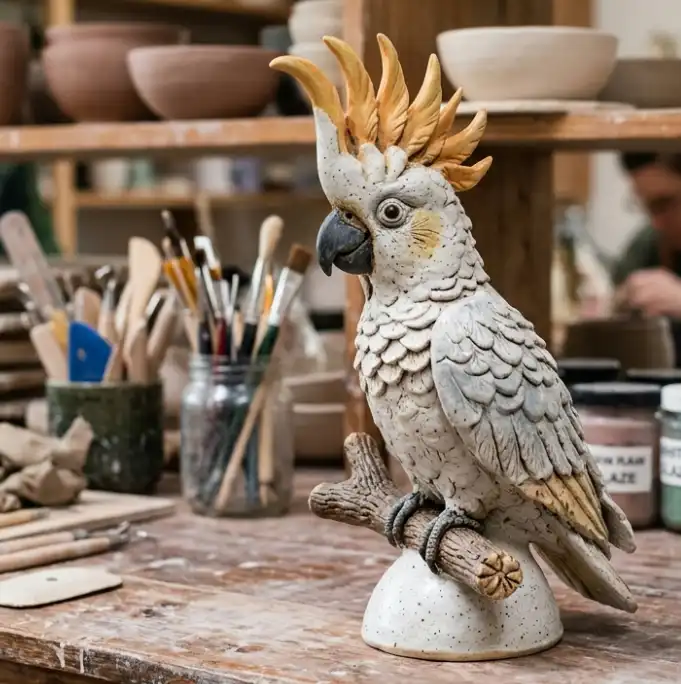 Ceramic sulphur-crested cockatoo